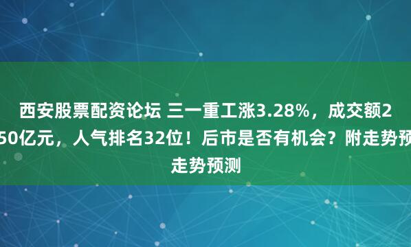 西安股票配资论坛 三一重工涨3.28%，成交额26.50亿元，人气排名32位！后市是否有机会？附走势预测